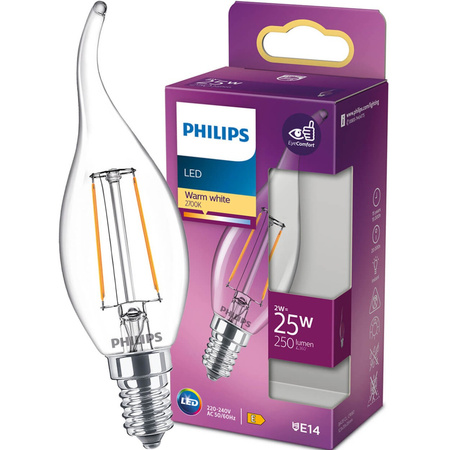 E14 BA35 LED Lampen 2W = 25W 250lm 2700K Warmfilament PHILIPS