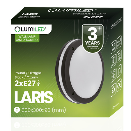 Wandleuchte Außen 2x E27, Garten-Wandleuchte rund LARIS LUMILED