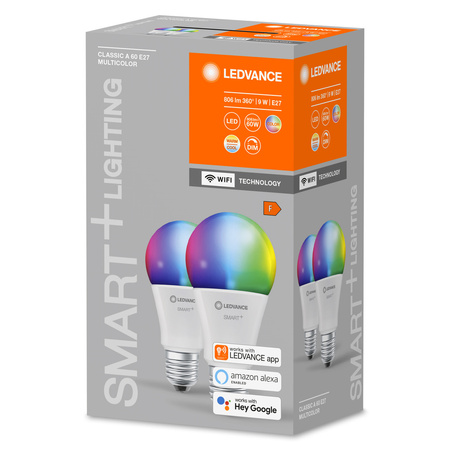 2x LED Lampen E27 A60 9W 806lm RGBW SMART+ WiFi Dimmbar Classic LEDVANCE