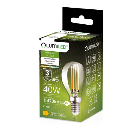 6x LED-Lampe E14 Ball P45 4W = 40W 470lm 4000K Neutral 360° FILAMENT LUMILED