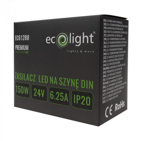 DIN-Schienen-Netzteil für LED-Streifen 150W 24V 6,25A IP20 PREMIUM Ecolight