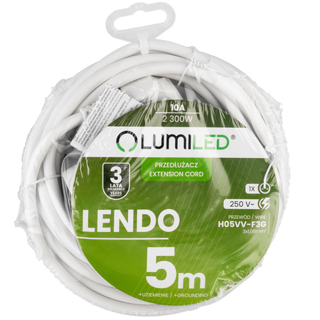 Netzverlängerungskabel geerdete Steckdosenleiste 1 Steckdose 5m weißes Kabel Lendo Lumiled