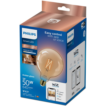 LED-Glühbirne E27 G125 7W = 50W Glühfaden Amber SMART WiFi Philips WiZ