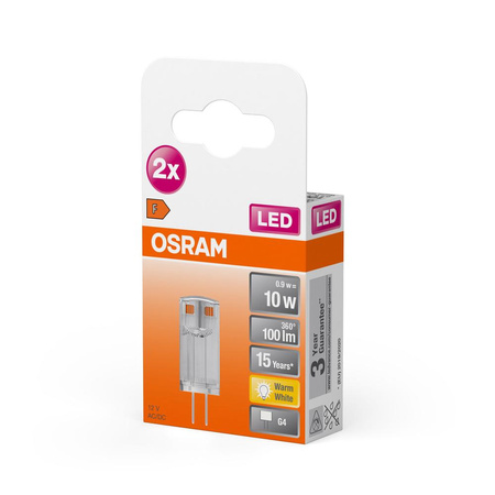LED G4 CAPSULE Glühbirne 0,9W = 10W 100lm 2700K Wärme 320° OSRAM 2PACK