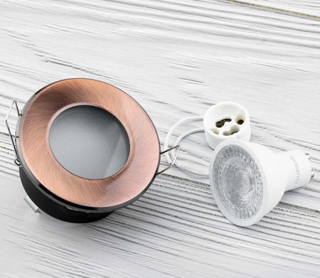 HALOGEN Hermetisches Badleuchten-Set AQUS Kupfer IP44 + LED GU10 36° 6W 6500K Lumiled