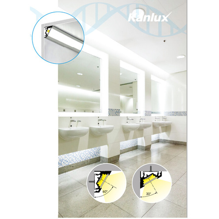 Aluminium-Eckaufsatzprofil PROFILO C 1m Silber mit mattiertem Schirm und Endkappen KANLUX