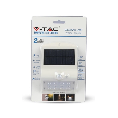 LED 1,5W Solar-Wandleuchte 4000 K mit Bewegungssensor Weiß + Schwarz VT-767-2 V-TAC