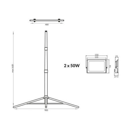 LED Strahler auf Stativ 2x50W 3500 lm 4000K Ecolight