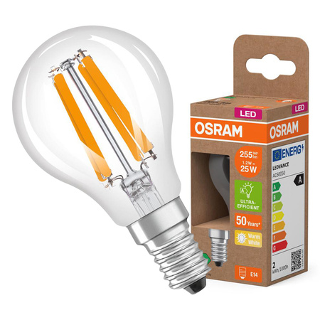 LED-Lampe P45 Ball E14 1.2W = 25W 255lm 2700K Warm 330° 213lm/W CLASSIC ENERGY EFFICIENCY Osram