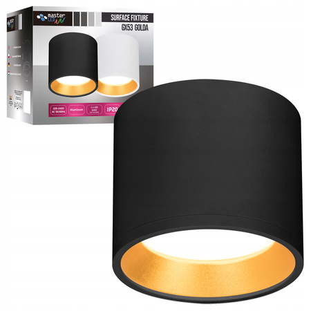 Aufputz LED GOLDA Halogen Deckenleuchte GX53 Rundrohr Schwarz - Gold