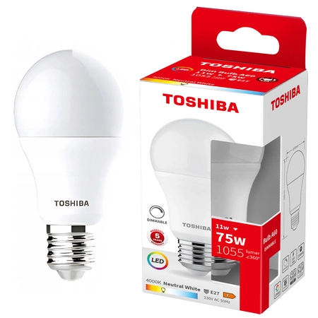 LED-Lampe E27 A60 11W = 75W 1055lm 4000lK Neutral Dimmbar TOSHIBA