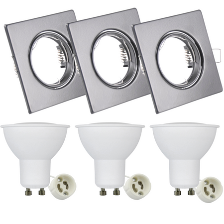 Set aus 3x quadratischer, schwarzer, beweglicher Halogenlampe GOLDLUX (Polux) + GU10 3,5W LED Lampen