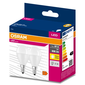 2x LED Lampen E14 P45 7W = 60W 806lm 3000K Wärme 200° OSRAM VALUE