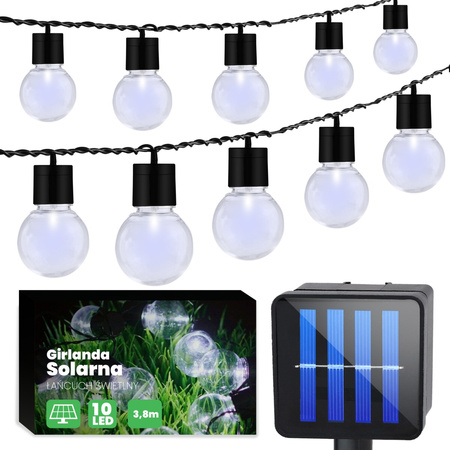 Solar Garden Ornamental Garland Lichterkette 3.8m 10xLED TRANSLATED COLD BALLS