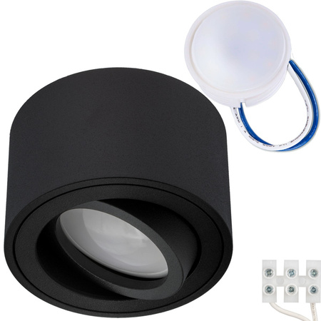 Halogen-Aufbauleuchte, Aufbauspot 50mm, Runde, Tube, Schwarz, AMAT-S+LED-Einsatz, 5W, 4000K LUMILED