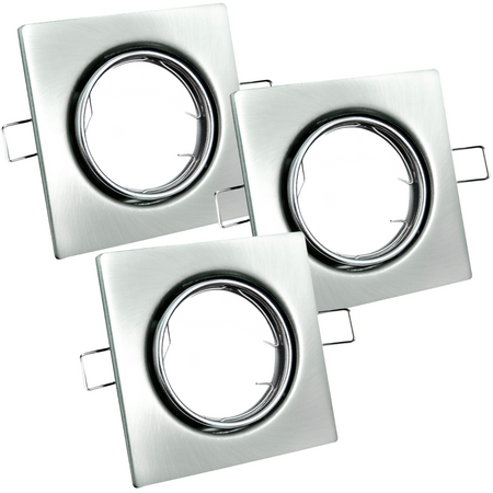 Set aus 3x beweglichen Halogenlampen GOLDLUX (Polux), quadratisch, Nickel + GU10 3,5W LED Lampen