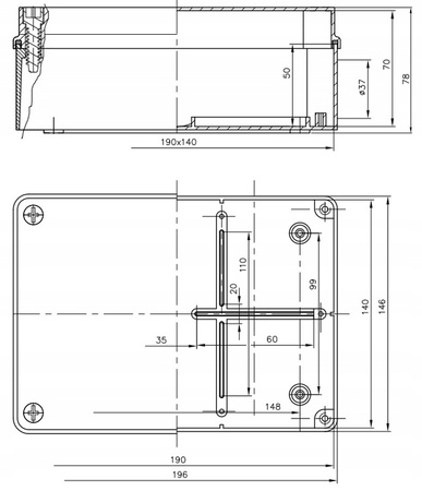 Hermetische Aufputz-Installationsdose S-BOX 416C 190x140x70 IP65 PAWBOL
