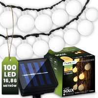 Solar Garten Girlande 100x LED Zierkugeln 16.86m 3000K Warm SOLIX LUMILED