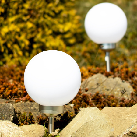 LED-Solar-Gartenlampe WHITE BALL 20cm betrieben 3500K warm + RGB GOLDLUX (Polux)