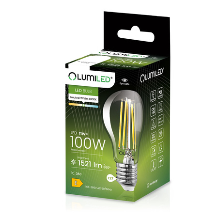 LED Lampen E27, Glühbirne A60 11W = 100W 1521lm 360° 4000K neutral Glühfaden LUMILED