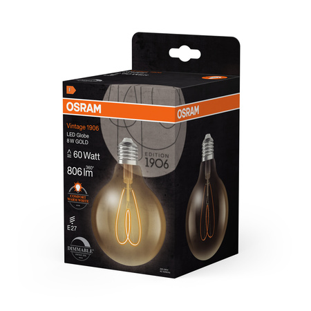Dekorative LED-Lampe G95 Sphere E27 8W = 60W 806lm 2200K Warm CRI90 300° Amber Dimmbar Vintage 1906 Osram
