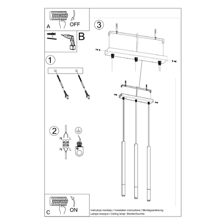 MOZAICA 3L 3xG9 Hängende Deckenleuchte Elegant Schwarz Chrom SOLLUX