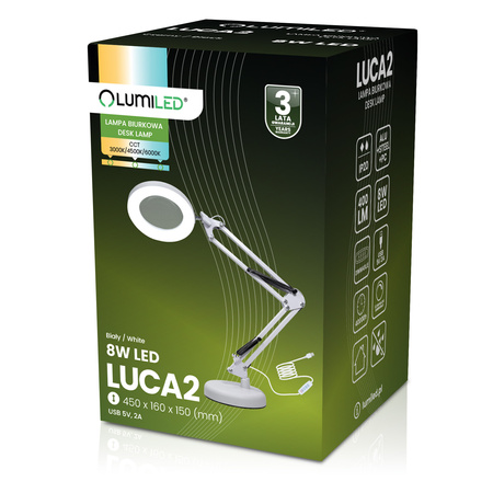 Schreibtischlampe LED 8W CCT Zeichnung Tischlampe 3x Vergrößerungsglas LUCA 2 Weiß LUMILED