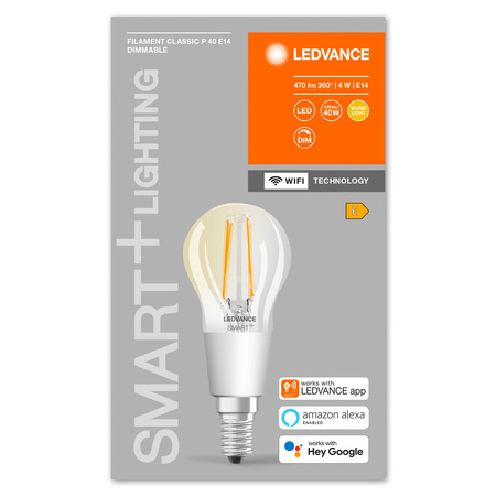 E14 P40 LED Leuchtmittel 4W = 40W 2700K Warm 470lm 300° LEDVANCE SMART+ WIFI Filament Dimmbar