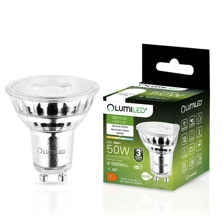 LED-Lampe GU10 6W = 50W 580lm 4000K Neutral 38° Glas LUMILED