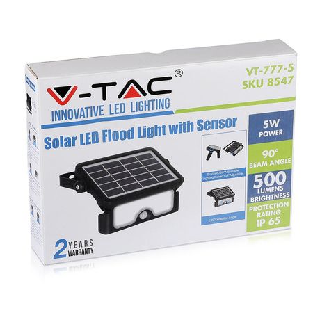 LED Fluter 5W 4000K IP65 + Solarpanel mit Bewegungssensor VT-777-5 V-TAC