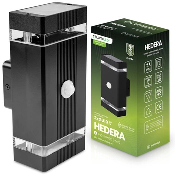 Gartenwandleuchte oben unten 2x GU10 Schwarz Bewegungs- und Dämmerungssensor HEDERA LUMILED