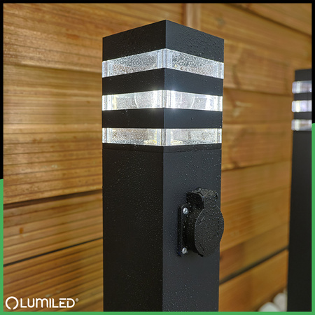 Gartenleuchte E27, Außenstehleuchte Pollerleuchte mit Steckdose 80cm TAXUS 2 LUMILED