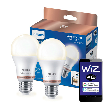 2x LED-Lampe E27 A60 8W = 60W 806lm 2700K Warm SMART WiFi Philips WiZ