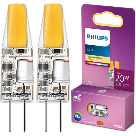 2x LED-Glühbirne G4 Capsule 1.7W = 20W 200lm 2700K Warm 12V Philips