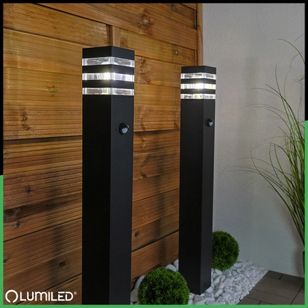 Gartenleuchte E27, Außenstehleuchte Pollerleuchte mit Bewegungsmelder 80cm TAXUS 2 LUMILED