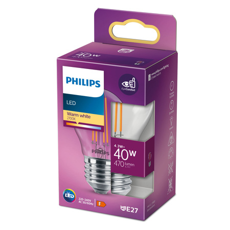 E27 P45 LED Lampen 4,3 W = 40 W, 470 lm, 2700 K, warmes Filament PHILIPS