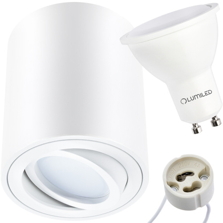 Halogen-Aufbauleuchte, Aufbauspot 84mm Runde Tube Weiß AMAT-M+LED GU10 6W warm LUMILED