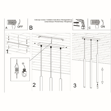 PASTELO 3 3xG9 abgehängte Deckenleuchte Minimalistisch Schwarz SOLLUX