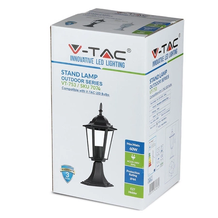 Gartenlampenmast E27 IP44 30CM Mattschwarz VT-753 V-TAC