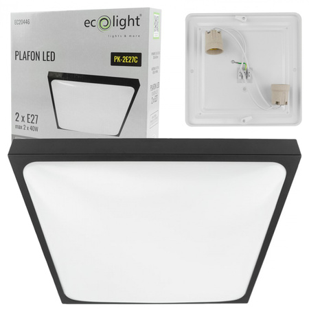 LED Plafond Deckenleuchte 2x E27 Schwarz Quadratisch Ecolight