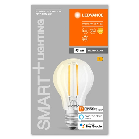 E27 A60 LED Lampen 6W 806lm 2700K Warm SMART+ WiFi Filament Dimmbar Classic LEDVANCE