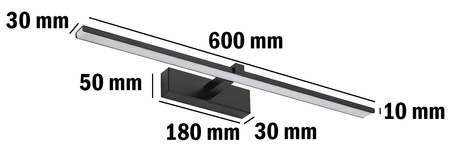 LED-Spiegelleuchte 12W, Badezimmer-Wandleuchte 840lm Schwarz neutral 60cm VENUS LUMILED