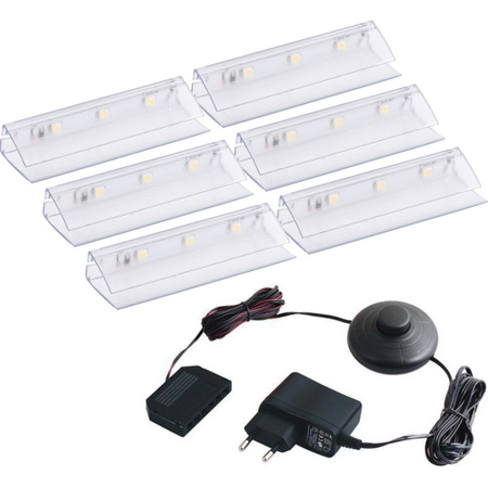 Set von 6x LED Clip-on Glasböden 0.25W Blau + Netzteil mit Schalter