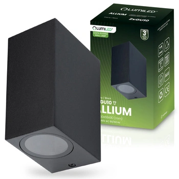 Wandleuchte Außen 2x GU10, Garten-Wandleuchte Schwarz Quadratisch ALLIUM LUMILED