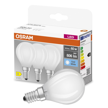 3x LED Lampen E14 P45 5,5W = 60W 806lm 4000K Neutral 300° Filament OSRAM BASE