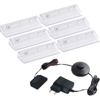 Set von 6x LED Clip on Glass Shelves 0.25W 4000K + Netzteil mit Schalter