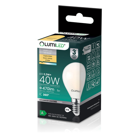 6x LED-Lampe E14 Kugel P45 2,2W 470lm = 40W 2700K warmweiß 360° Filament Energieklasse A LUMILED