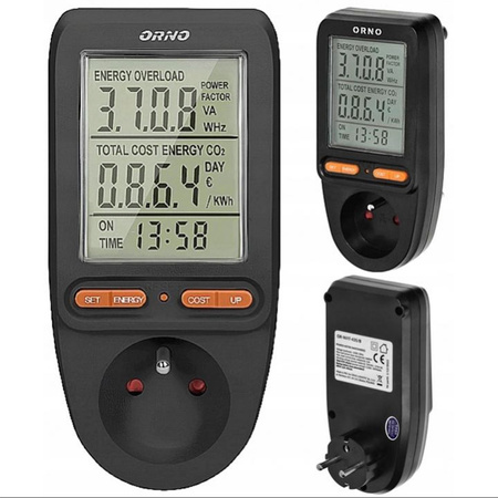 Stromverbrauchszähler mit LCD-Anzeige Stromverbrauchszähler für Steckdose ORNO