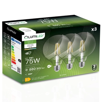 3x LED Lampen E27, Glühbirne G95 8W = 75W 4000K neutral Globe Glühfaden LUMILED