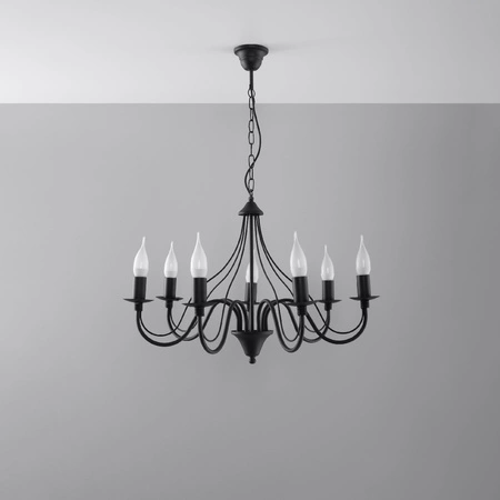 MINERWA Pendelleuchte 7 7xE14 Traditioneller Kronleuchter Schwarz SOLLUX